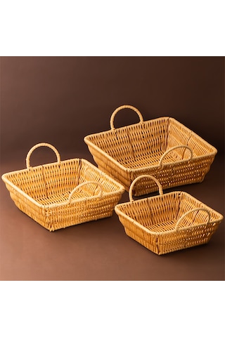 Porsima 303b 3lü Düzenleyici Kare Hasır Sepet Seti Ekmeklik Sepet