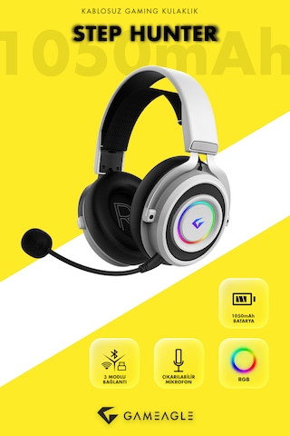 Step Hunter S1 Triple Mode Kablosuz Bluetooth/2.4g/kablolu Rgb Profesyonel Mikrofonlu Oyuncu Kulaklığı Beyaz