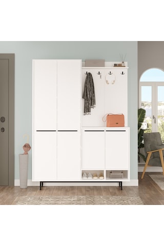 Robin Home Rita Portmanto Vestiyer Ayakkabılık Metal Ayaklı Beyaz