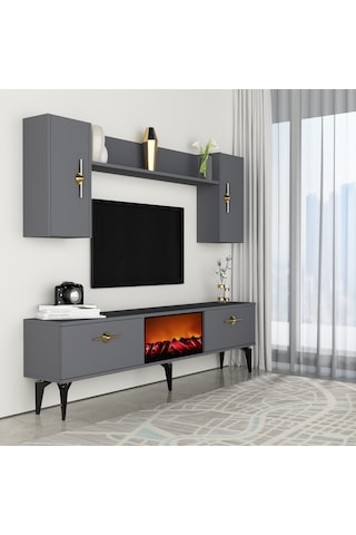 Zennit Şömineli Tv Ünitesi Takımı Antrasit-antrasit