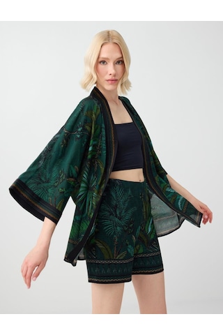Jimmy Key Jimmy Key Koyu Yeşil Bol Kesim Desenli Dokuma Kimono 6sw147077320