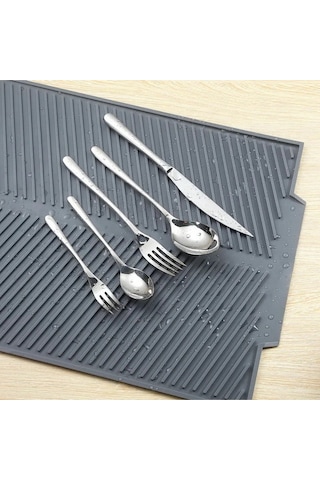 Büyük Boy Silikon Su Toplamaz Bulaşık Kurutma Matı Bulaşıklık - Bulaşık Altlığı 44 X 33 Cm Silikon G Diğer