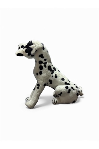 Oturan Peluş Köpek 30 Cm Beyaz - Siyah