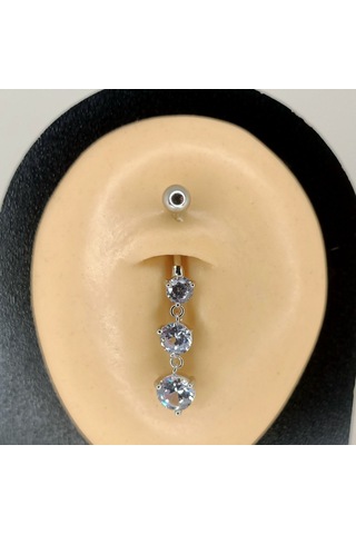 Aya Tasarım Gümüş Renk Üç Taşlı Göbek Piercing