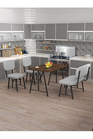 Hayat 70x110cm Sabit Amalfi Mutfak Masası, Mutfak Masası Takımı, Yemek Masası, 2 Sandalye 1 Bench - Açık Gri Açık Gri