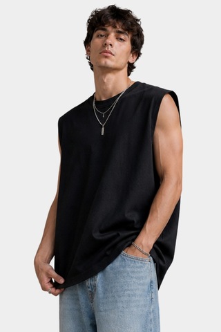 Thiff Erkek Oversize Kolsuz T-shirt Tişört Atlet Siyah