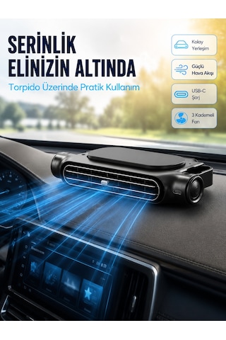 Vantilatör Araç Koltuk Başlığı Soğutucu Fan Usb Şarjlı 3 Kademeli Sessiz Boyun Serinletici