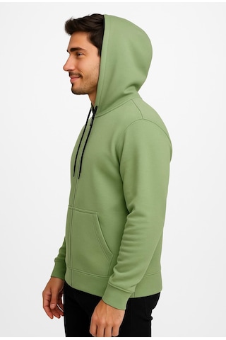 Axxel Erkek Yeşil Fermuarlı Kapüşonlu Sweatshirt-w590 Yeşil 3 İplik Şardonlu