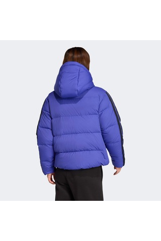 Adidas Essentials Climawarm 3 Stripes Puffer Down Kapüşonlu Kadın Mavi Outdoor Montu Jw9109