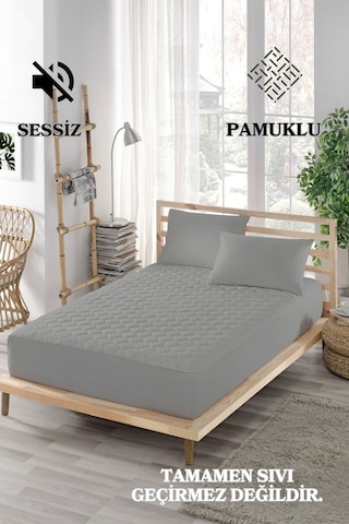 Ely Parker Sessiz Alez Yatak Koruyucu Kapitoneli Pamuk Fitted Tek Çift Kişilik Bebek Alezi ELYPRKR00580 Gri