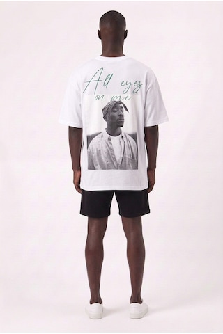 Blow Up On Me Sırt 2 Pac Baskılı Beyaz Oversize Erkek T-shirt 11236 SİYAH