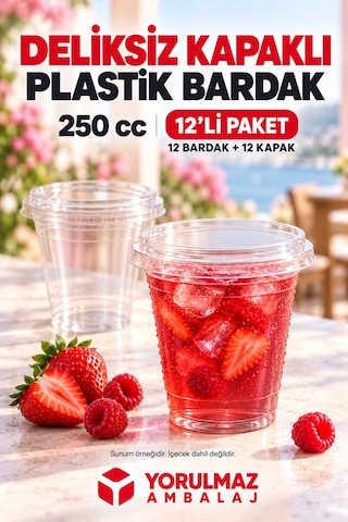 250 Cc Deliksiz Kapaklı Sızdırmaz Pet Bardak 12 'li 40