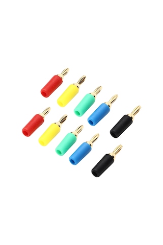 Lemestar 2.5mm Altın Kaplı Bakır Muz Plugları 10 Adet - Dört Yapraklı, Solda Tutan, 30-60vdc, 10a, Sarı-kırmızı-mavi-yeşil-siyah Renkli 2 Set