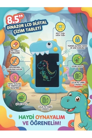 Dinazor Lcd Dijital 8.5 İnç Gelişime Yardımcı Kilitlenebilir Kolay Yazma Oyuncak Çizim Tableti