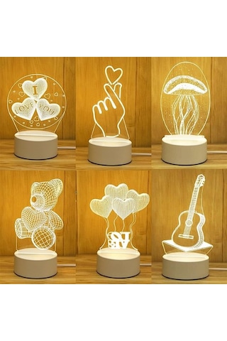 Szypzstore 1 Adet Romantik Aşk 3d Akrilik Ev Için Led Lamba Çocuk Gece Lambası Masa Lambası Doğum Günü Partisi Dekoru Sevgililer Günü Başucu Lambası Dd1n5f Siyah