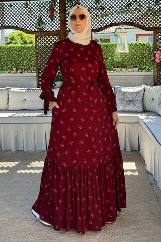 Rabia Şamlı Gül Bordo Elbise Normal