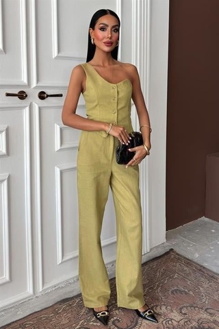 Tek Omuz Büstiyer Plazzo Pantolon Viscon Takım 10159 Çağla