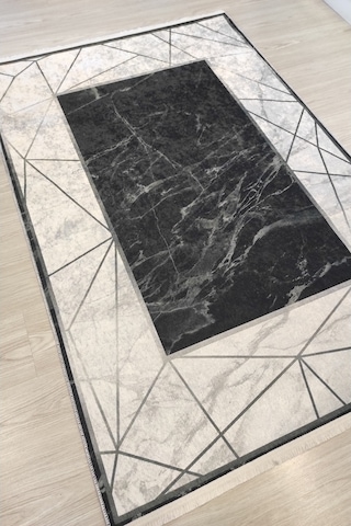 Geometrik Mermer Salon Halısı Yıkanabilir Kaymaz Mutfak Halısı