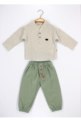 Babyhola Bayramlık Erkek Bebek Çocuk Takım 0-2 Yaş Çizgi Desen İkili Set 2221 Yeşil