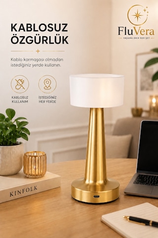 Gold Şarjlı Led Masa Lambası Kablosuz Dokunmatik Taşınabilir Dekoratif Gece Lambası Usb-c Altın