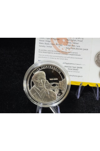 Aliya İzzetbegoviç Gümüş Sikkesi Darphane, 925 Ayar, Proof Hatıra Para