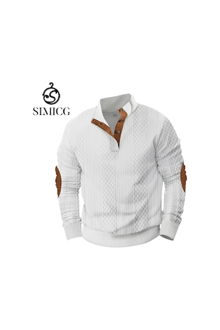 Erkekler İçin Dik Yaka Retro Günlük Kazak Beyaz