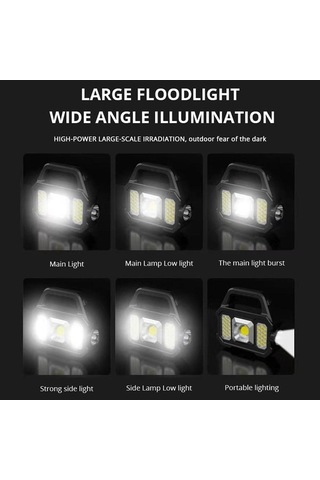 Novahub Taşınabilir Super Parlak Led Çalışma Işığı Kamp Işığı Güneş Usb Şarj El Feneri Soğuk Siyah Siyah