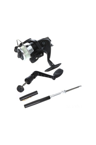 Xiyyadms Kompakt Siyah Fiberglas Balıkçılık Kamışı + Alüminyum Makara, Cep Boyutunda, 96.2cm Uzunluk, 5.1:1 Hız Oranı, Taşınabilir Balıkçılık Aleti