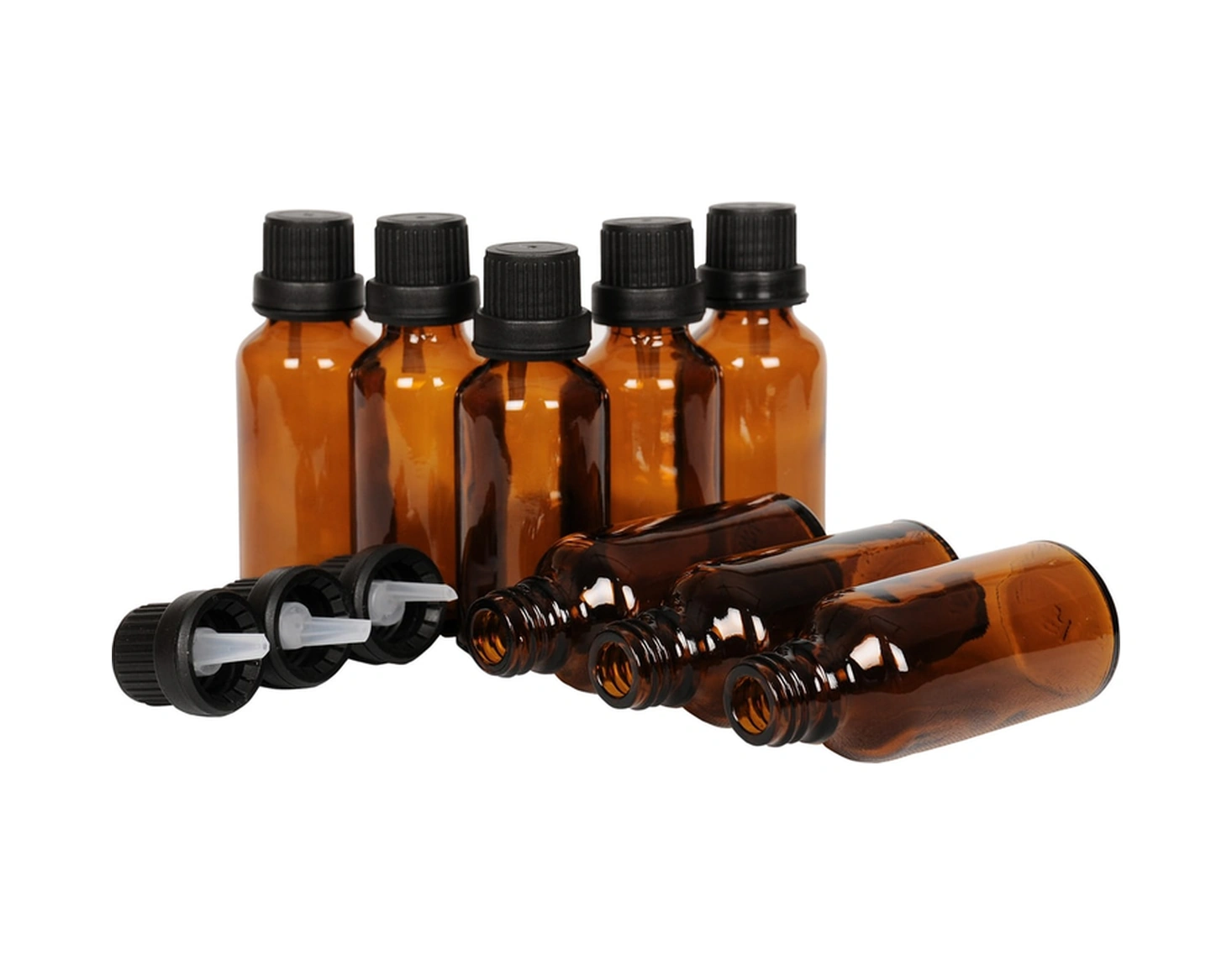 30ml Kahverengi Cam İçten Damlalıklı Şişe Siyah Kapak, 50 Adet, Damlalıklı Şişe, Damlatmalı Şişe