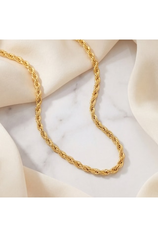Ferizz Ferizz Altın Kaplama 4Mm Kalınlıkta Unisex Burgu Zincir Gümüş