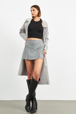 Stella Pulvis Gri Düğme Detaylı Mini Şort Etek Gri