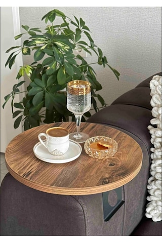 Koyu Ceviz Yan Sehpa Koltuk Yanı Sehpa Kolda Ayarlanabilir Tepsi