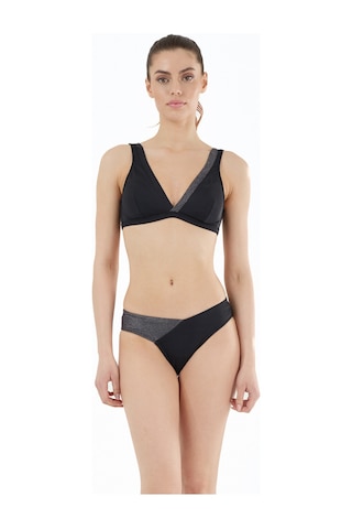 Louren Kadın Siyah Dokulu Simli Detaylı Çıkarılabilir İnce Kaplı Uzun Üçgren Bikini Takımı Siyah