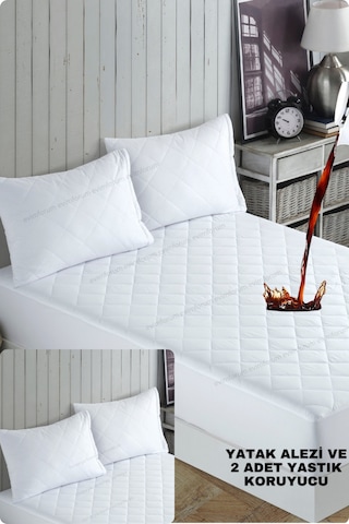 Kapitone Fitted Su Sıvı Geçirmez Yatak-yastık Koruyucu Alez Set Beyaz