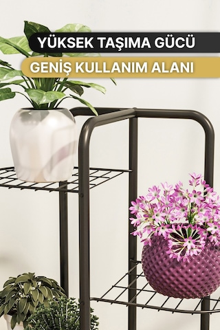 Bino 4 Katlı Metal Çiçeklik Dekoratif Lüks Bahçe Mobilyası Saksı Standı Saksılık Raf