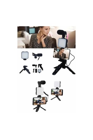 Mey İthalat Telefon Tutucu Mikrofonlu Işıklı Youtuber Video Kayıt