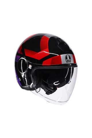 Agv Eteres Camogli Güneş Vizörlü Açık Kask Kırmızı-siyah