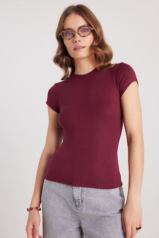 Tudors Kadın Regular Fit Klasik Kesim Bisiklet Yaka Viskon Kumaş Ultra Soft Bordo Tişört-37793 Bordo