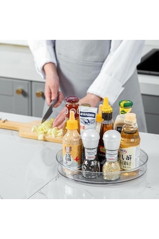 360 Derece Dönen Depolama Rafı Pikap Depolama Kahve Tatlandırıcıları Ve Ev Mutfak Dolabı İçin Pikap Baharat Rafı Depolama Tutucular Ve Amp Raflar Ahşap - Gri