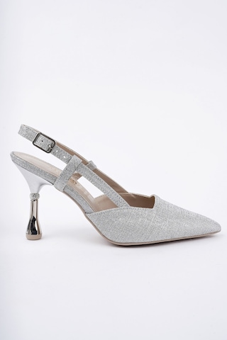 Muggo Jesi Sivri Burun Arkası Açık Günlük Klasik Kadın Topuklu Ayakkabı GÜMÜŞ