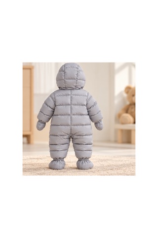 Maxx Kleın Bebek Erkek Çocuk Gri Kapüşonlu Şişme Astronot Tulum Dinozor Figürlü Patikli Tek Parça Bebek Dış Giyim 3-6 6-9 9-12 12-18 18-24 Ay