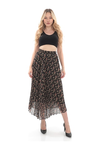 Soralline Kadın Etek 786 Şifon Empirme Küçük Çiçekli Siyah