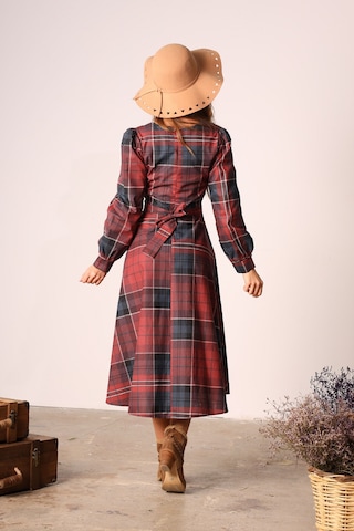 Vintage Kahve Kloş Kare Yaka Elbise