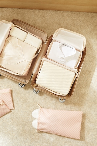 Ocean Home Textile 6'lı Pembe Dama Desen Pamuklu Bavul İçi Düzenleyici Set Pembe