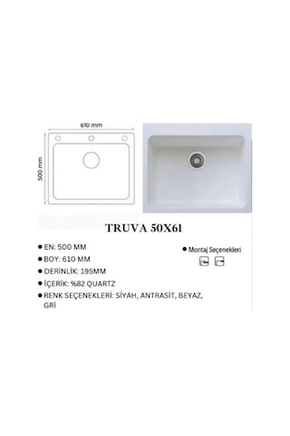 Granit Evye Truva Series Siyah Renk En:500mm Boy :610 Mm Derinlik :195 Mm