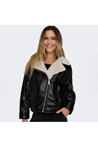 Only Bayan Deri Görünümlü Biker Ceket Mont 15298636 Siyah