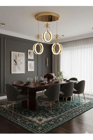 LumiaLighting Aurea Model 3'lü Gold Kumandalı 3 Renk Modu Ledli Kristal Taşlı Modern Salon Mutfak Oturma Odası Led Avize