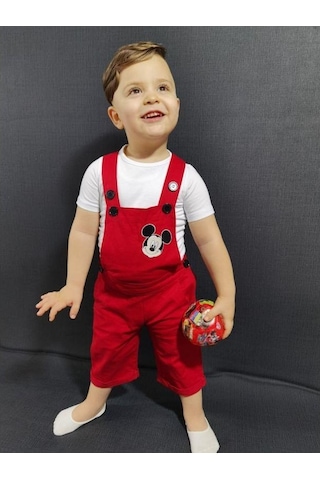 MODAVALS GABARDİN KARDEŞ KOMBİN MICKEY TULUM & TSHIRT KOMBİN  - KIRMIZI