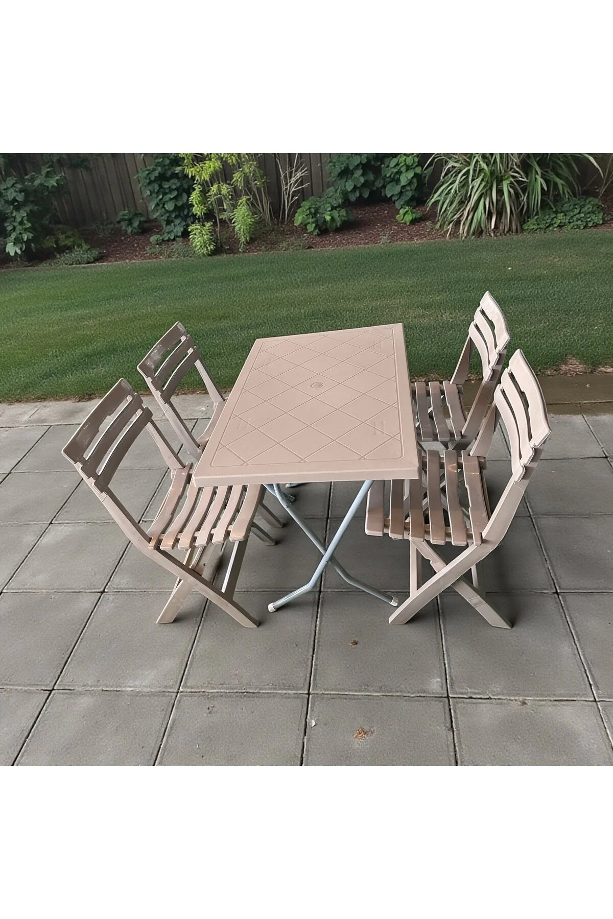 Katlanır Piknik -bahçe & Balkon Seti 60x90 Masa + 4 Katlanır Sandalye Piknik Masa Sandalye Bej