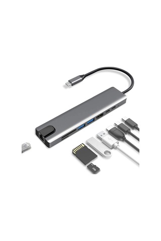Apple Uyumlu MacBook Pro Air 8In1 Samsung Huawei Xiaomi Type-C Çoğaltıcı Hub